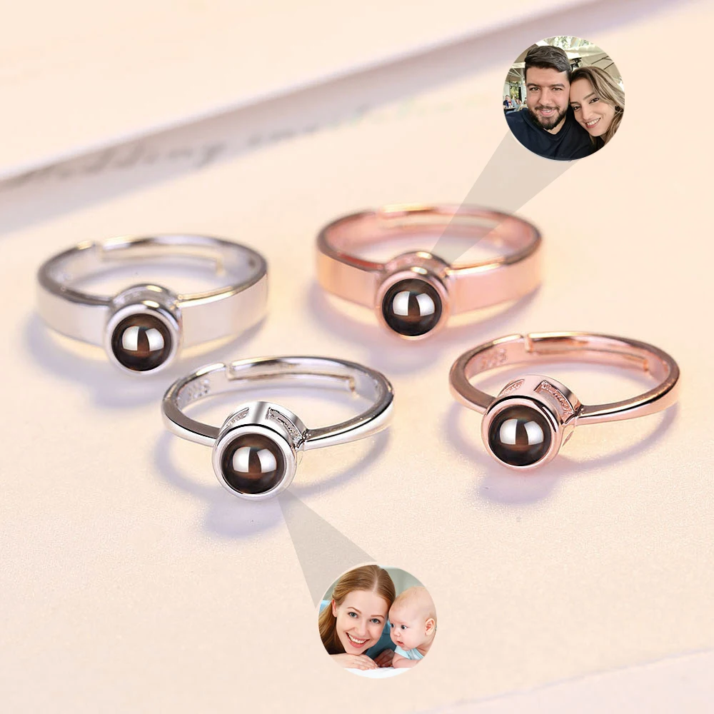 Top Trends: 2Pcs / Set Projection Custom Photo Couple Ring Personalized Photo Projection Gold / Silver Color Adjustable Ring Gift Jewelry Shoppable Styles