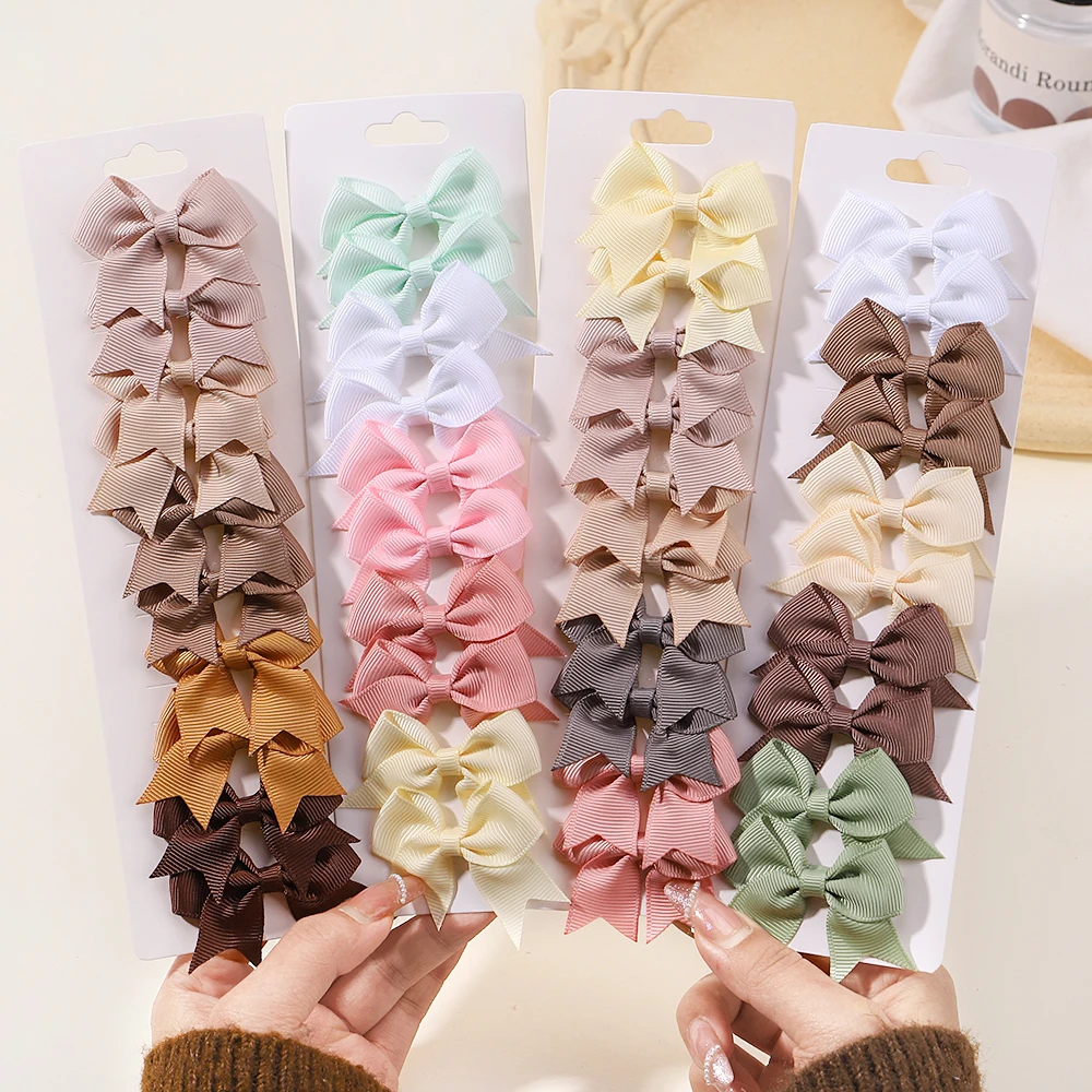 Top Trends: 10Pcs / lot Solid Color Ribbon Baby Bows Hair Clips For Baby Girls Handmade Bowknot Hairpin MiNi Barrettes Kids Hair Accessories Shoppable Styles