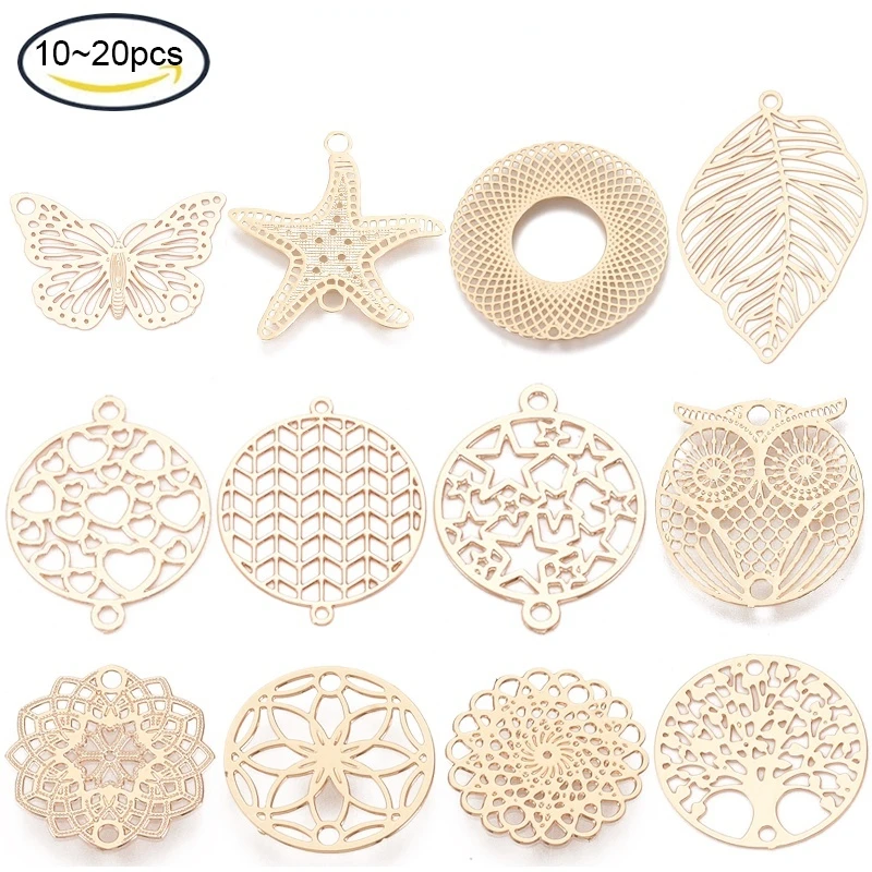 Top Trends: 10-20PCS 13x0.3mm Brass Links Connectors Metal Embellishments Flower Light Gold Color For Jewelry Bracelet Earrings Making Shoppable Styles