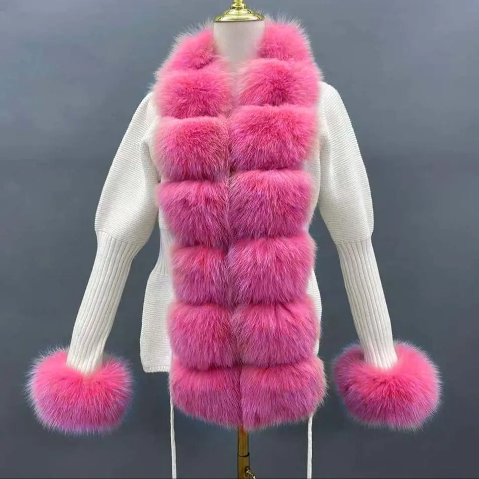 Top Trends: JANEFUR Wool Cardigan Luxury Women 2023 Real Fox Fur Trim Cuffs Knit Sweater Custom Fashion Sexy Knitwear Y2K Shoppable Styles