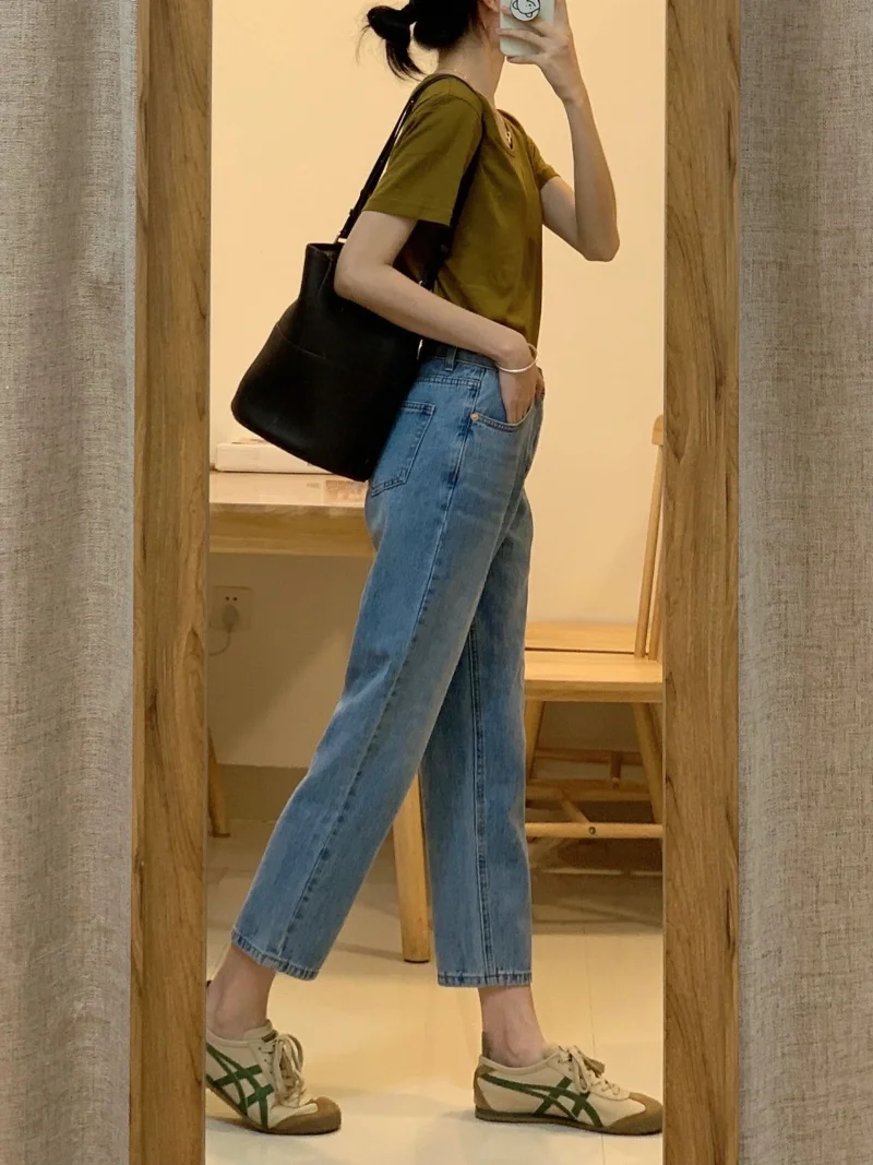 Top Trends: Retro High Waisted Jeans Women Summer Thin Slim Fit Slimming Straight Pants Design Sense Cropped Pants High Street Fashion Ins Shoppable Styles