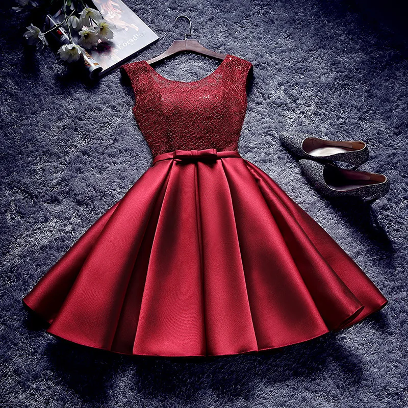 Top Trends: Lace Prom Evening Dresses A-Line Short Stain Sleeveless Burgundy Vestidos Simple Party Gown Shoppable Styles