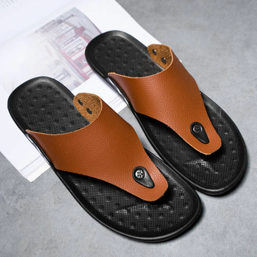 Top Trends: YRZL Slippers Summer Flip-Flops For Men Beach Slippers Brown Sandals Comfortable Shoes Non-Slip Bathroom Shoes Men Slides Shoppable Styles