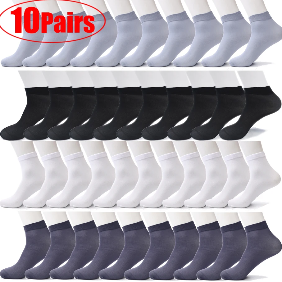 Top Trends: 10pairs Bamboo Fiber Men Socks Summer Spring Sports Socks Sweat Absorption Deodorant Thin Stripe Breathable Silk Long Sock Shoppable Styles