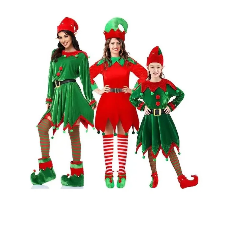 Top Trends: Christmas Parent-Child Costumes Cute Red Green Elf Wearing Hat Role Play Children's Adult Style Shoppable Styles