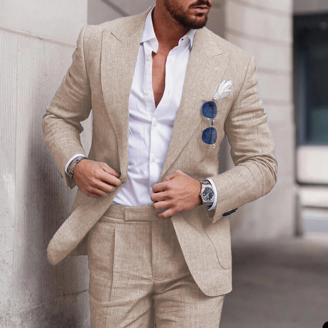 Top Trends: Linen Suit Wedding Suits For Men 2023 Luxury Lapel Collar Top+ pants 2 Piece Set Single-breasted Flax Trajes Elegante Para Hombre Shoppable Styles