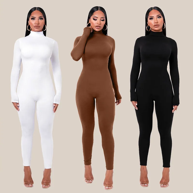 Top Trends: Autumn Jumpsuits Women New Solid Turtleneck Long Sleeve Bodycon Sexy Rompers Fashion Streetwear Skinny Sports Fitness Overall Shoppable Styles