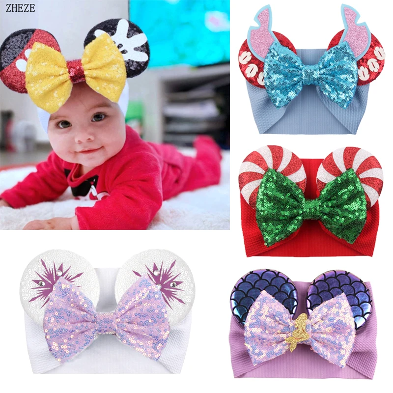 Top Trends: Sequins 5&quot;Hair Bow Mouse Ears Headband Waffle Fabric Turban Headwrap Girls Giltter Festival Accessories Kids Halloween Hairband Shoppable Styles