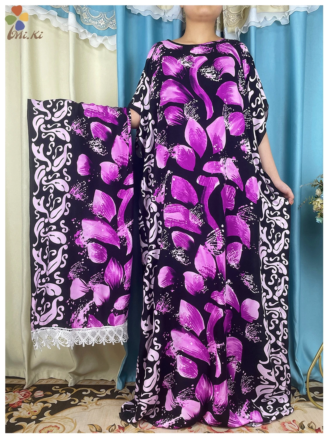 Top Trends: 2023 New African Abaya Women Dress Tie Dyed Printed Cotton Loose Fit Dress With Big Scarf Dubai Maxi Robe Muslim Fashion Dress Shoppable Styles