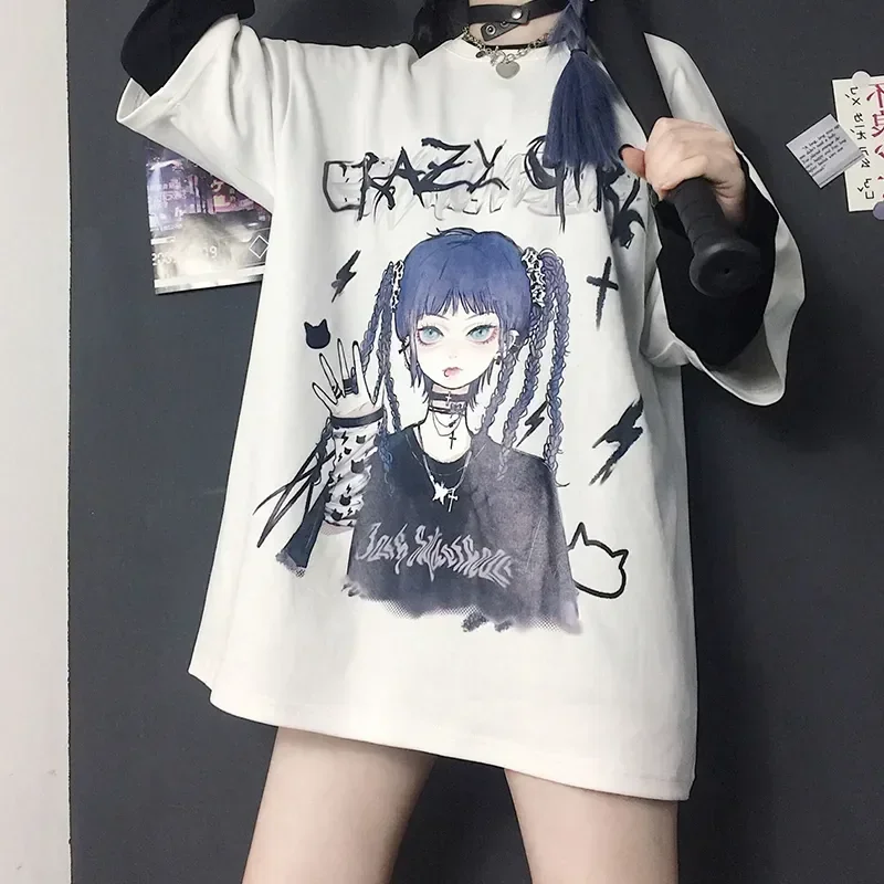 Top Trends: Women T-shirt Harajuku Goth Female Tee Aesthetic Loose Punk Dark Grunge Ladies Gothic Top T-shirts Clothes Y2k Streetwear Shoppable Styles