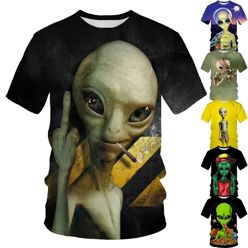 Top Trends: Funny Summer Fashion Alien 3D Printing Men's Streetwear Short-sleeved T-shirt Personality Hip-hop Round Neck Casual T-shirt Shoppable Styles