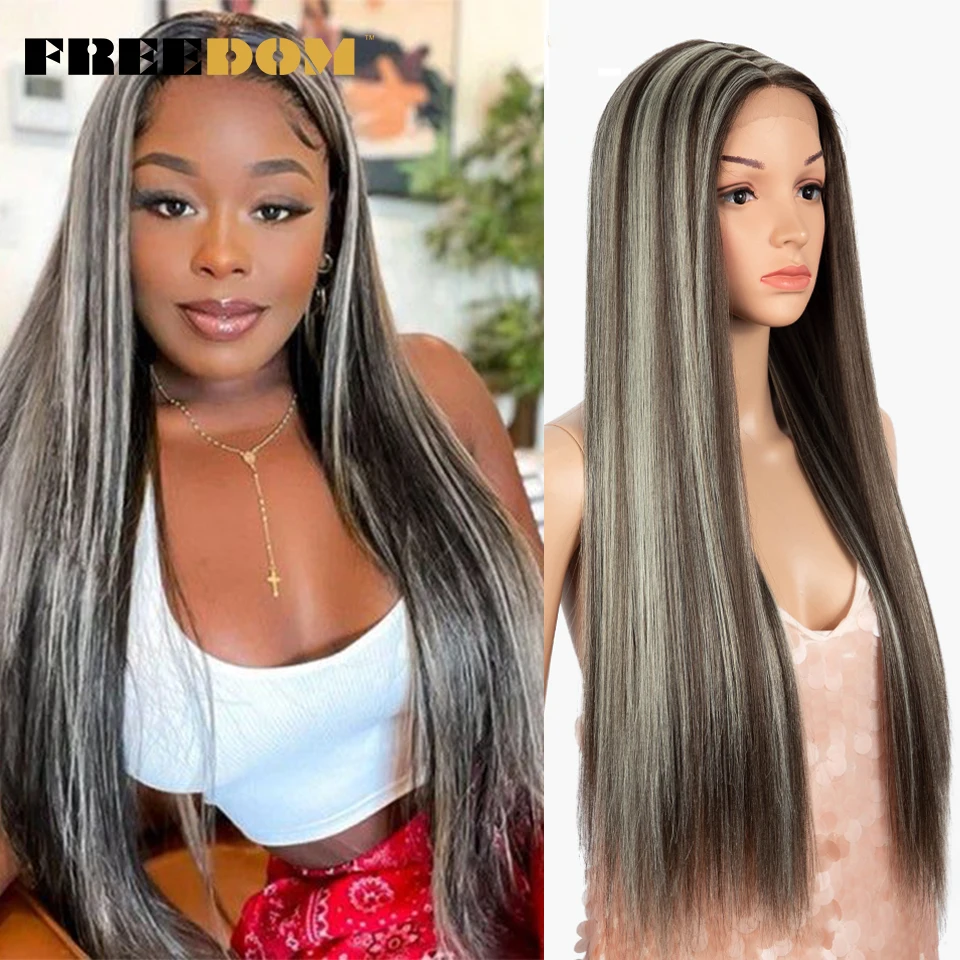 Top Trends: FREEDOM Straight Synthetic Lace Wigs Rainbow Green Blue Colorful Ombre Long Straight Hair 30 Inch Heat Resistant Cosplay Wigs Shoppable Styles