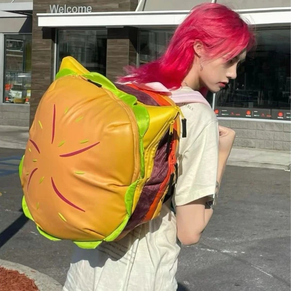 Top Trends: Cute Retro Hamburger Kawaii Shoulder Bag High Capacity Pu Leather Student Backpack Women Bag School Backpack College Students Shoppable Styles