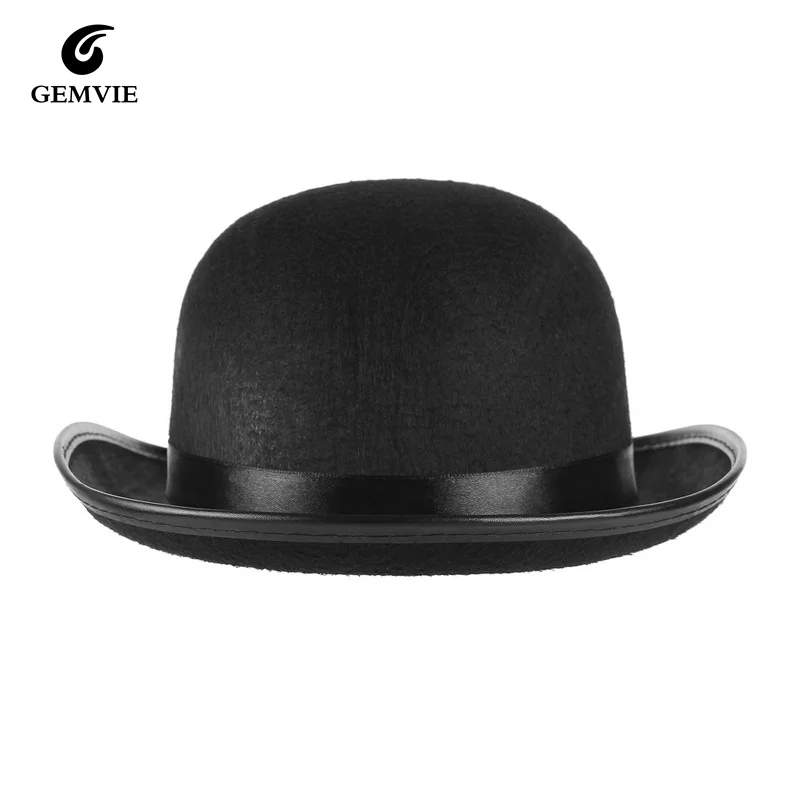 Top Trends: Trendy Women Men Solid Color Bowler Felt Hat Dome Red Black Ladies Top Hat Trilby Magician Cap Chapeau Femme Caps Gentleman Shoppable Styles