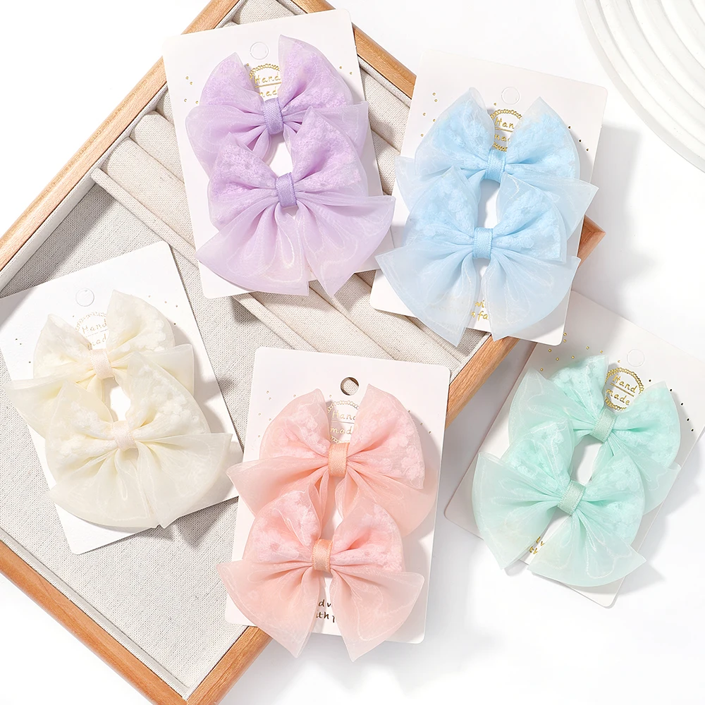 Top Trends: 2pcs / set Lovely Bow Hairpins Solid Color Gauze Bows Clip For Kids Sweet Soft Hair Clips Pink Princess Girls Hair Accessories Shoppable Styles