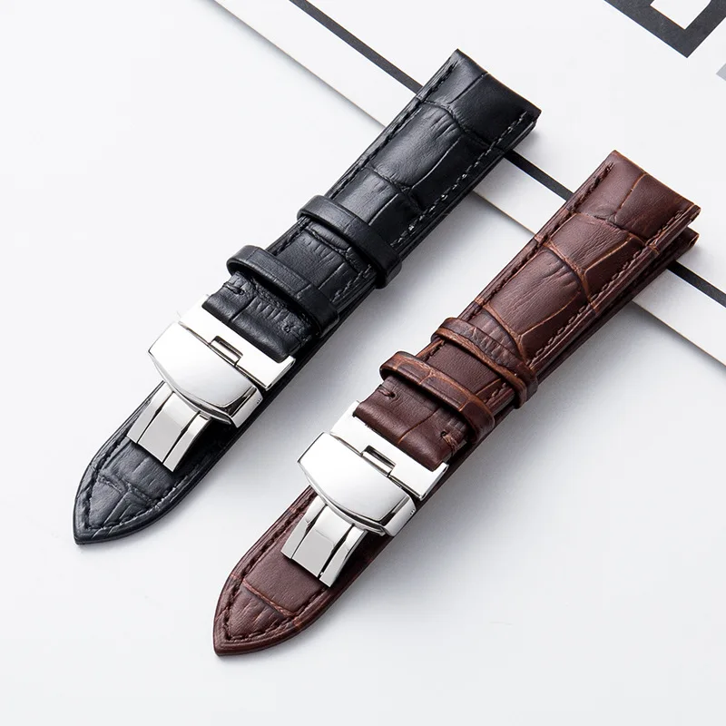 Top Trends: Business Casual Black Brown Genuine Calfskin Leather Watch Band Strap Butterfly Buckle Crocodile Pattern Bracelet 18 20 22 24 Mm Shoppable Styles