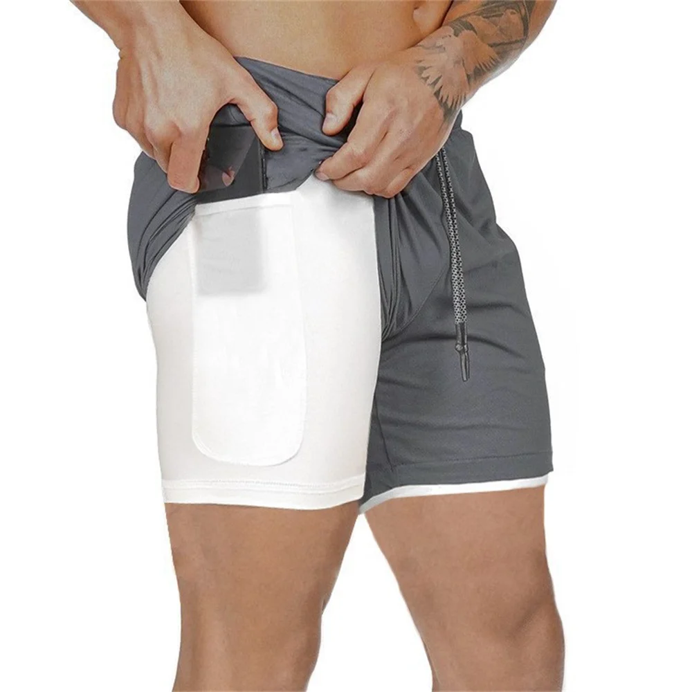 Top Trends: New Men's Double Layer Solid Shorts Large Size Fitness Training Fast Running Pants Shoppable Styles - Image 3