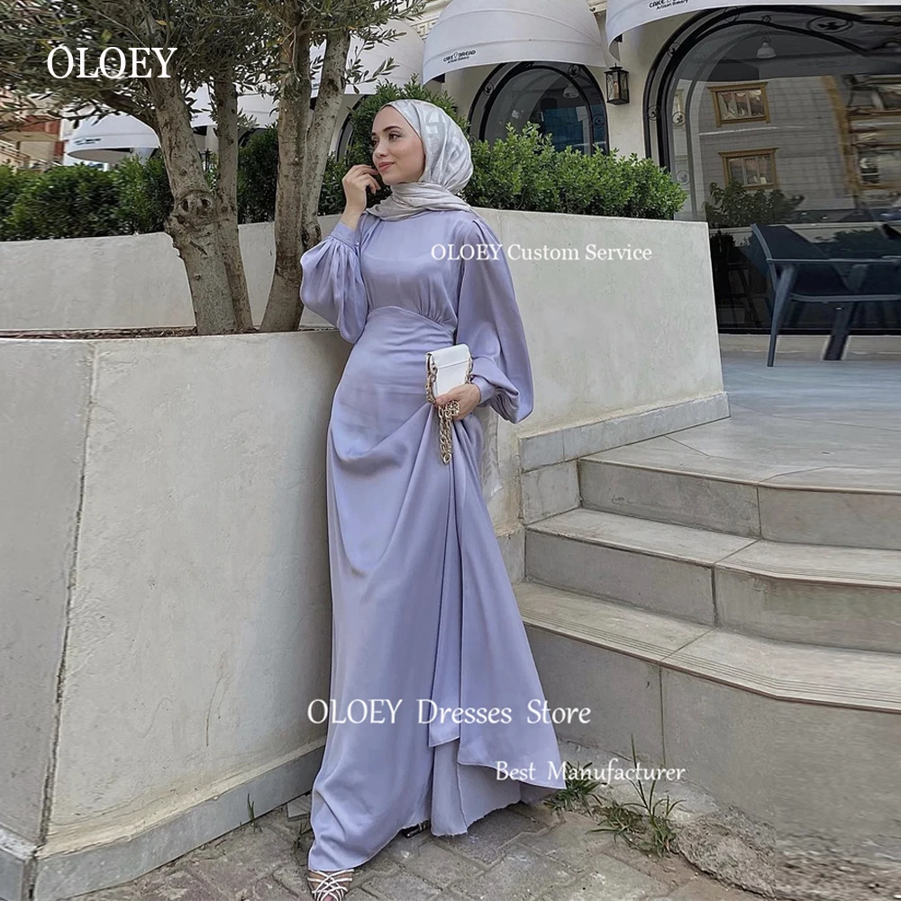 Top Trends: OLOEY Simple Silk Muslim Women Evening Dresses Puff Long Sleeves High Neck Floor Length Formal Party Prom Gowns Occasion Event Shoppable Styles