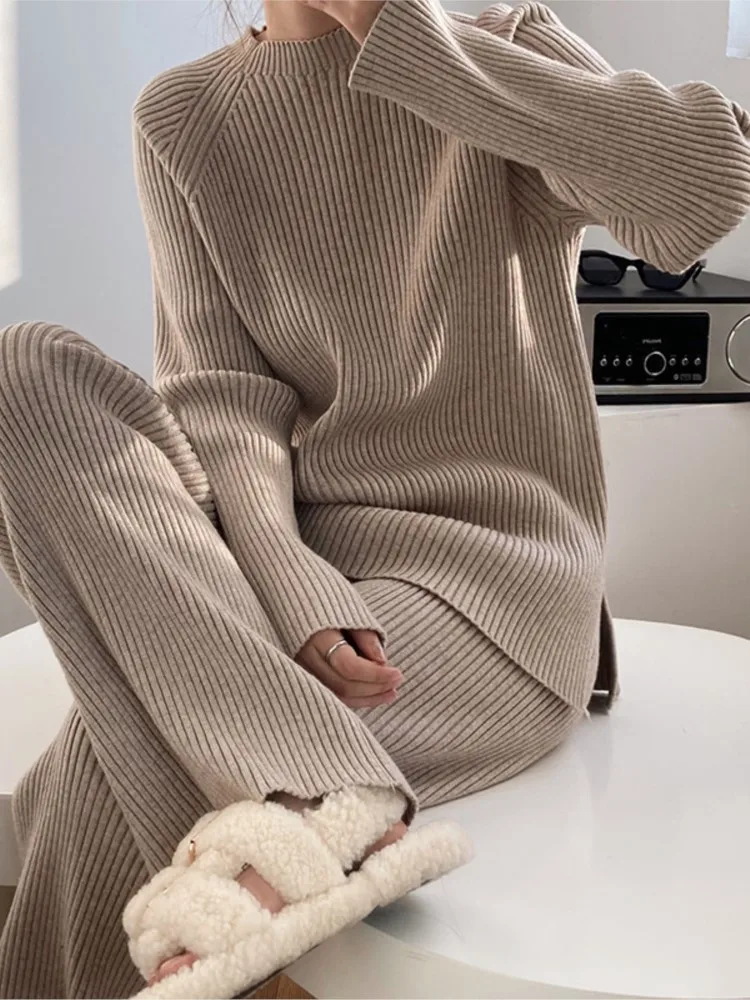 Top Trends: Two Piece Set Pullover Sweater Knit Tracksuit Women High Waist Wide Leg Straight Pants Suit Harajuku Spring Autumn Clothes Shoppable Styles - Image 3