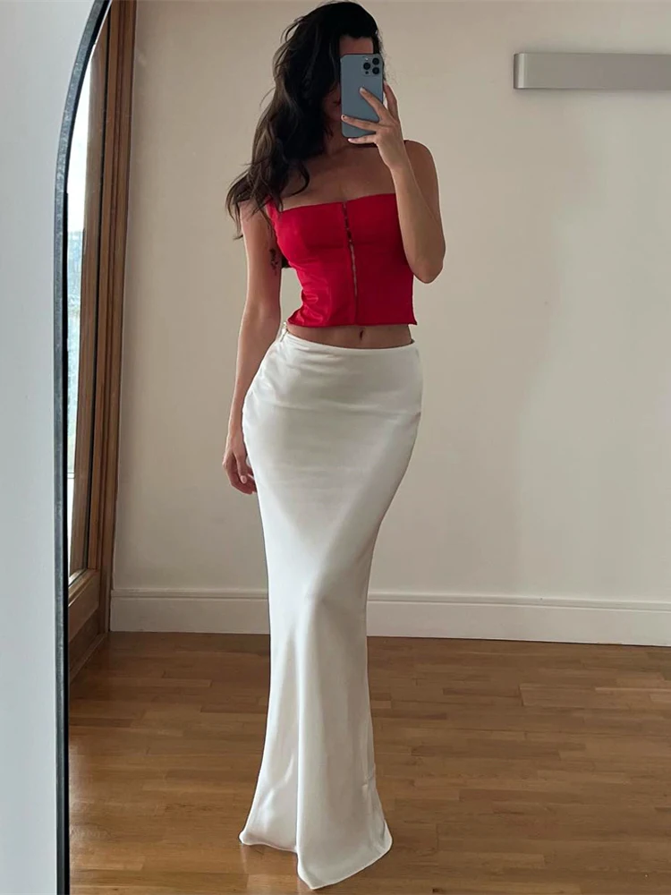 Top Trends: Tossy Elegant Casual Long Skirt Patchwork For Women Slim Party Gown Skirt Summer 2023 New High Waist Outfits White Y2k Skirt Shoppable Styles