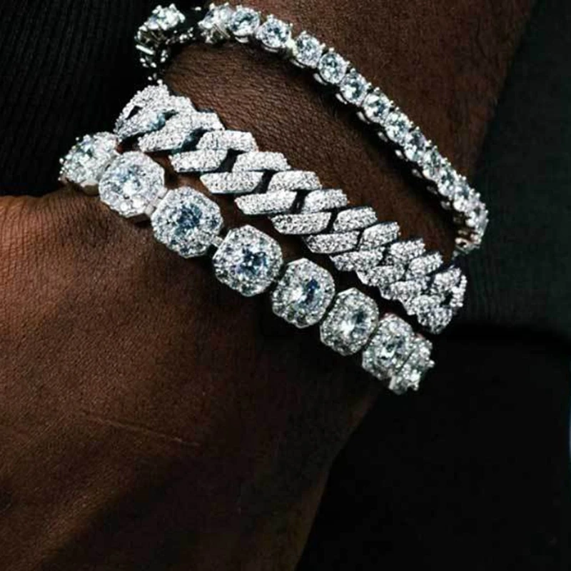 Top Trends: Fashion Bling Paved Rhinestone Prong Cuban Chain Bracelet For Women Men Hip Hop Iced Out Chunky Link Chain Bracelets New Jewelry Shoppable Styles