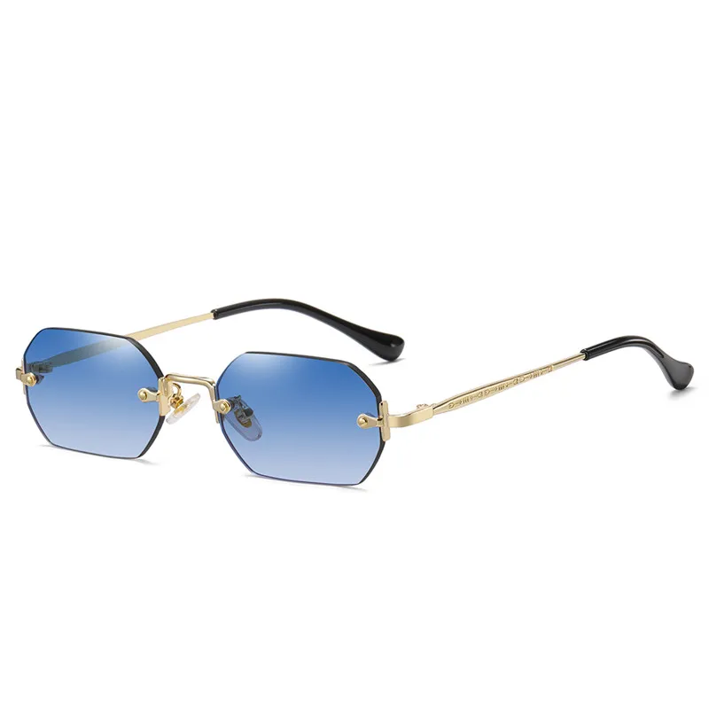 Top Trends: Rimless Rectangle Sunglasses Small Men Glasses Women Metal Gold Polygon Blue Shades 2022 UV400 Frameless Shoppable Styles