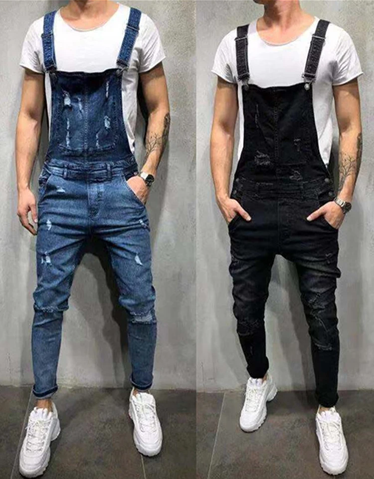 Top Trends: 2022 Spring And Autumn New Men's Jeans Fashion Casual Sling Jumpsuit Hawaiian High Street Slim Frayed Pencil Pants Denim Pants Shoppable Styles