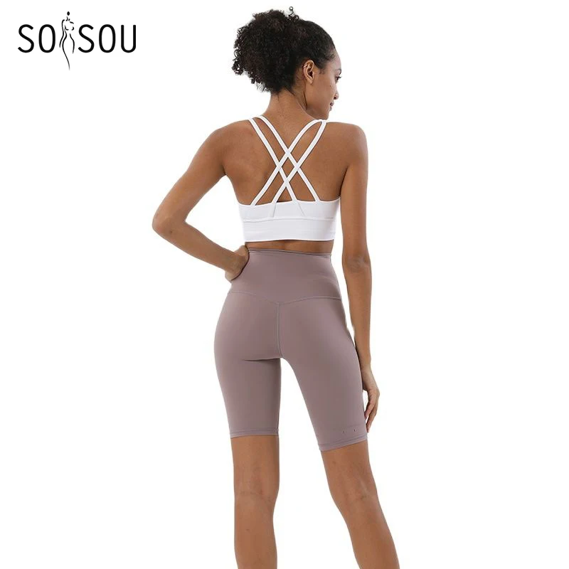 Top Trends: SOISOU Nylon Yoga Set Gym Two Piece Sets Womens Bra Top Women Cycling Shorts Sport Fitness Sportswear 45 Colors Womens Clothing Shoppable Styles