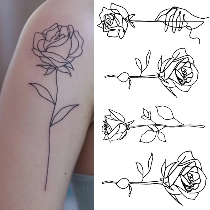 Top Trends: 1PCS Black Rose Temporary Tattoo Sticker Flower Butterfly Body Legs Arm Art Realistic Fake Tattoo Festival Party Bikini Tattoos Shoppable Styles