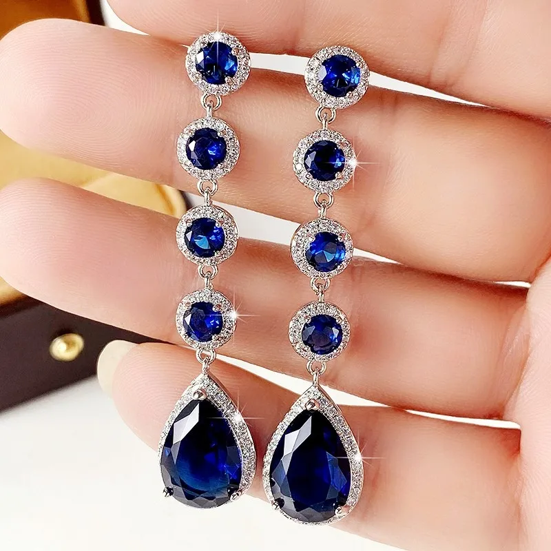 Top Trends: Blue Cubic Zirconia Dangle Earrings For Women Temperament Engagement Wedding Accessories Anniversary Gift Fashion Jewelry Shoppable Styles - Image 2