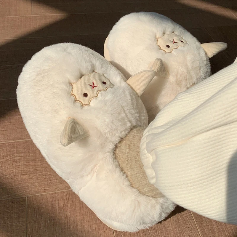 Top Trends: Comwarm Cute Lamb Furry Slippers Women Winter New Cartoon Thick Plush Slippers Female Bedroom Soft Cozy Warm Fluffy Home Shoes Shoppable Styles - Image 4