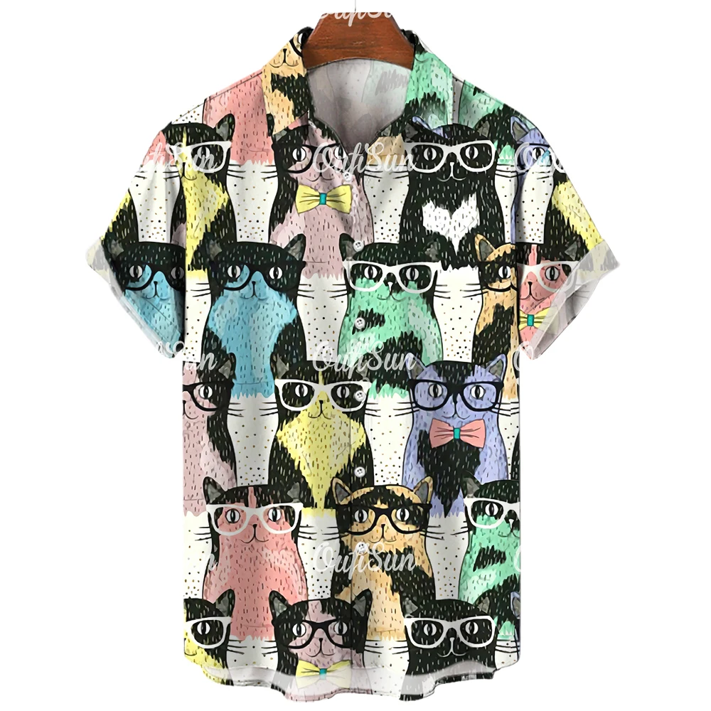 Top Trends: 2023 3d Lapel Hawaiian Shirt Man Casual Short Sleeve Anime Shirts Cartoon Men's Shirt Summer Men Clothes Street Retro Animal Cat Shoppable Styles - Image 4