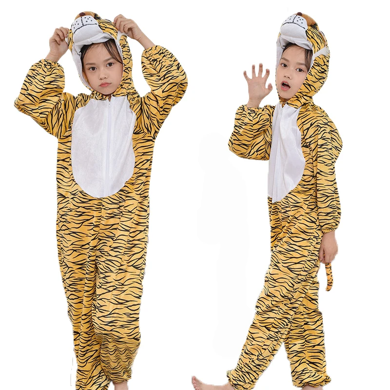 Top Trends: Umorden Unisex Animal Tiger Costume Jumpsuit Onesie For Child Kids 2-8Y Hooded Halloween Children&#039;s Day Purim Party Fancy Dress Shoppable Styles