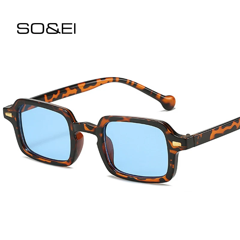 Top Trends: SO&amp;EI Fashion Square Sunglasses Women Retro Rivets Decoration Gradient Shades UV400 Men Leopard Blue Sun Glasses Shoppable Styles