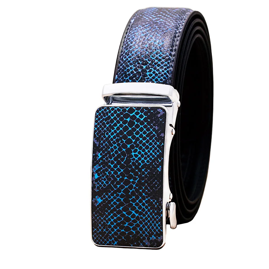 Top Trends: Fashion Genuine Leather Belt Unisex New Luxury Blue Automatic Buckle Cowskin Waist Strap Width 3.5 Cm For Men And Women For Gift Shoppable Styles - Image 5