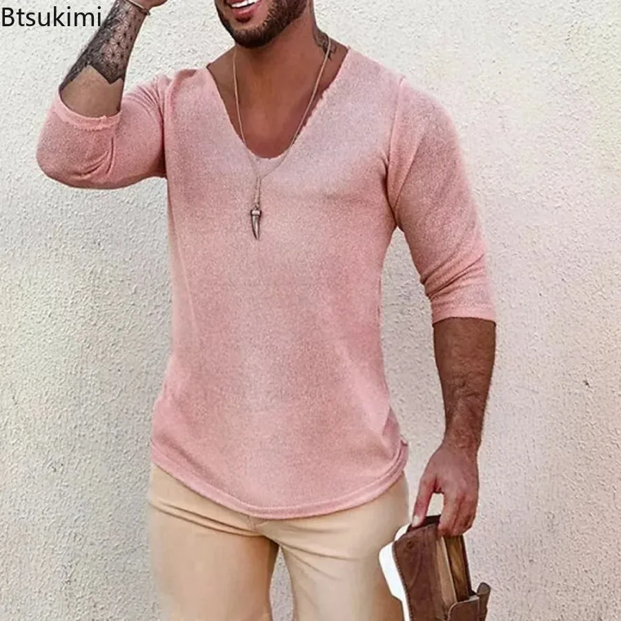 Top Trends: 2024 Men's Casual Long Sleeve Kniited Sweaters Thin Style Mens Spring Autumn Clothing Solid V Neck Knitting Pullover Knit Tops Shoppable Styles