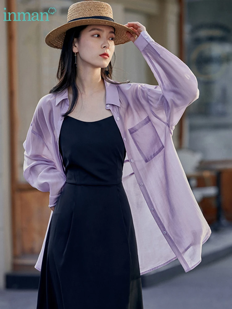 Top Trends: INMAN Spring Summer Women's Blouses Pure Color Blusas Long-Sleeve Women's Shirts Fashion Versatile Minimalism Top Women Clothing Shoppable Styles - Image 4