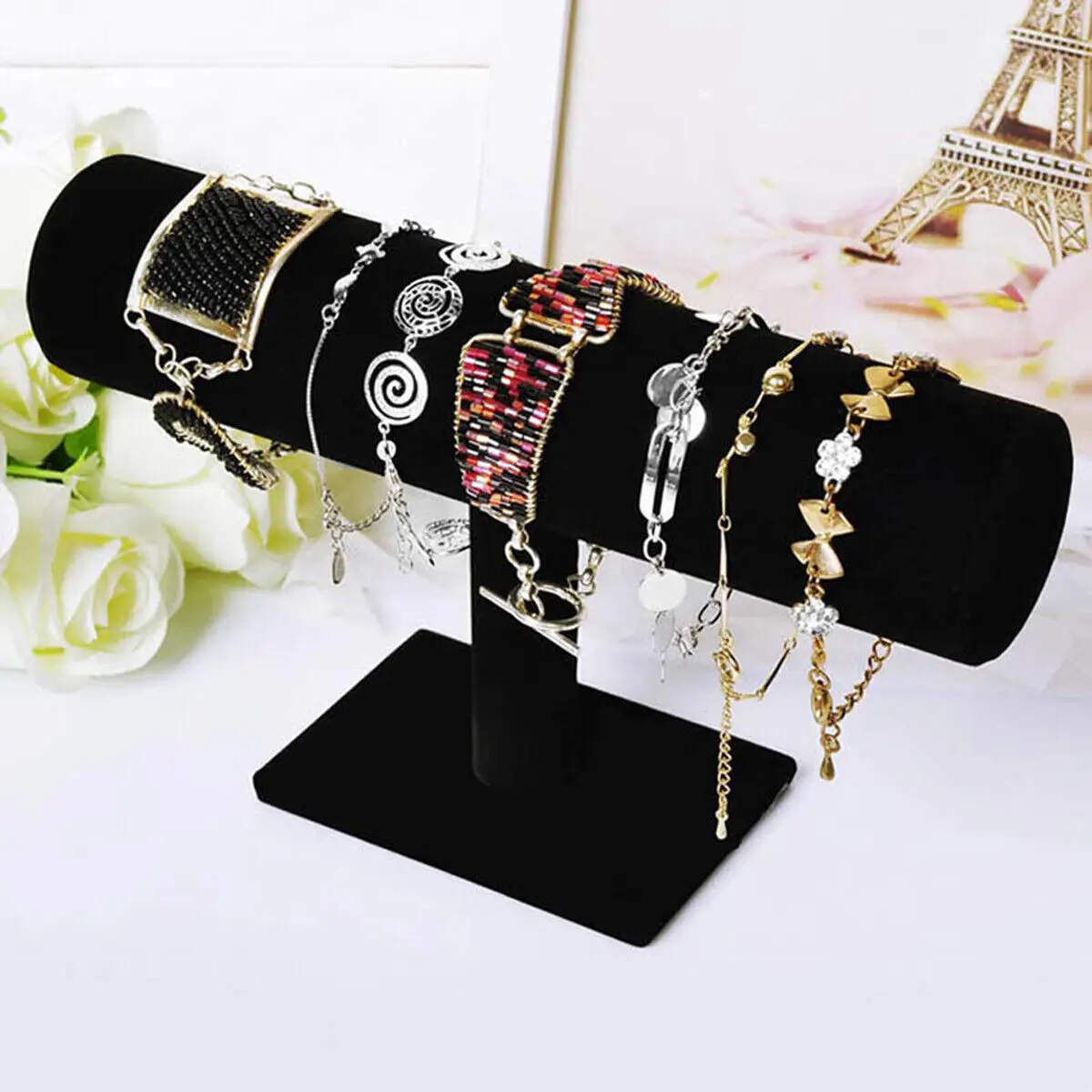 Top Trends: High Quality Single Tier Velvet Bracelet Chain Watch T-Bar Rack Jewelry Hard Display Stand Holder Jewelry Organizer Wooden 2023 Shoppable Styles