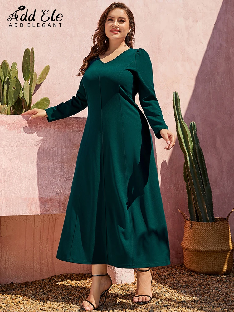 Top Trends: Add Elegant Plus Size Dress Women 2022 Autumn Pleated Design Casual Gentle V-Neck Stylish Long Sleeve Loose Clothing B1089 Shoppable Styles