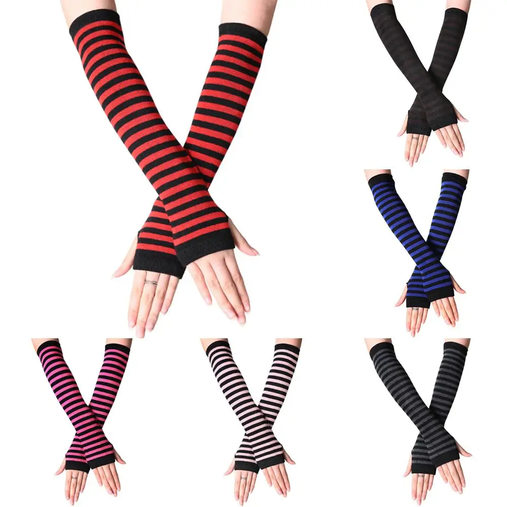 Top Trends: Striped Knitted Long Sleeve Classic Handschoenen Wristband Arm Warmer Elbow Mittens Fingerless Long Gloves Shoppable Styles