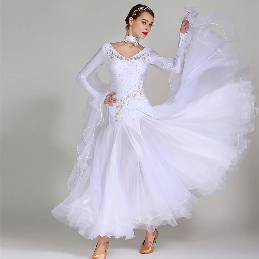 Top Trends: Standard Ballroom Dance Dresses Of High Quality Long Sleeve Flamenco Dancing Skirt Women Cheap Stage Waltz Ballroom Dress Shoppable Styles - Image 5