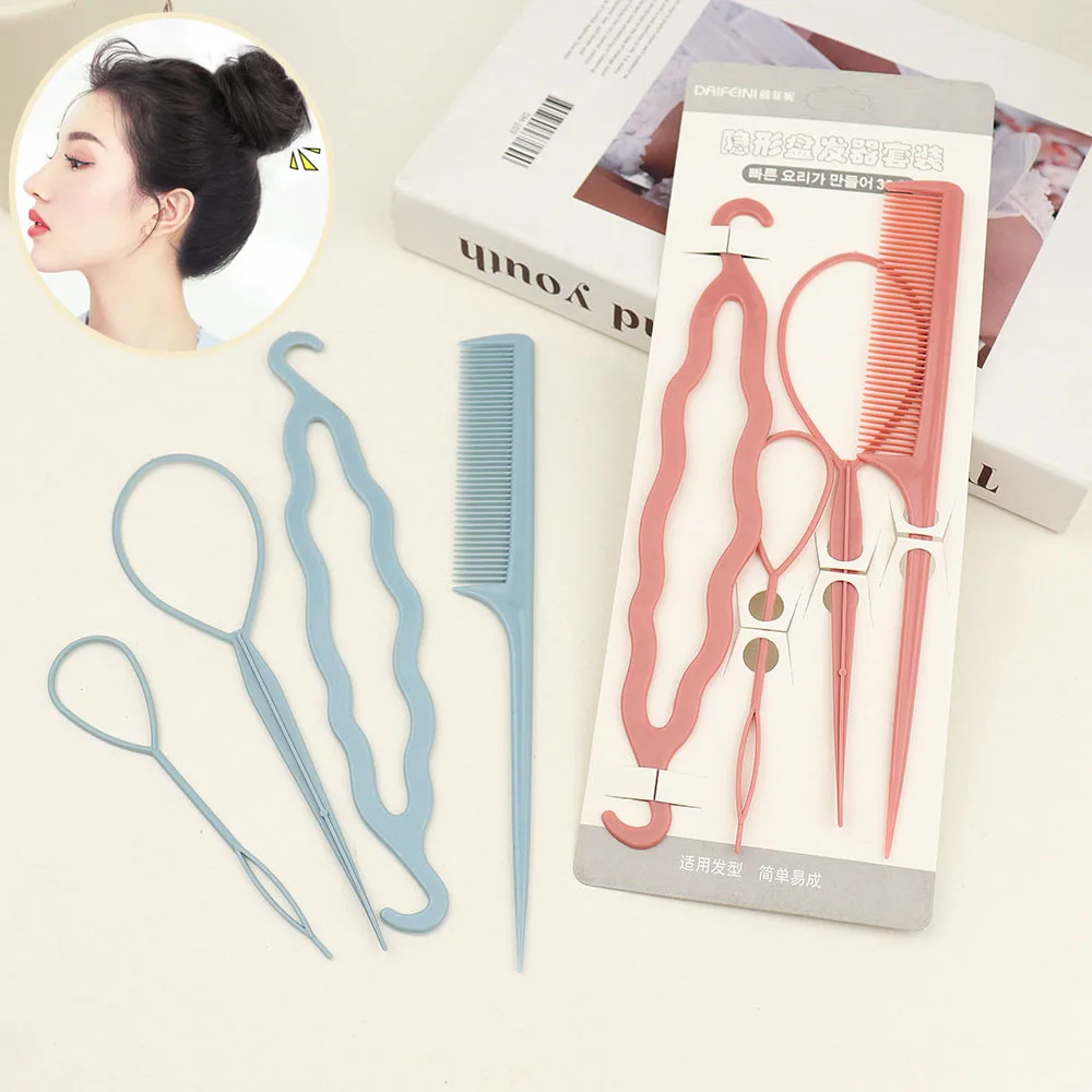 Top Trends: 4Pcs / Set Women Lazy Hair Weaving Tool Girl Plastic Needle Ponytail Holder Bun Head Styling Tool Wedding Party Hair Braid Shoppable Styles