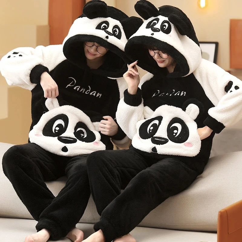 Top Trends: Winter Couple Pajamas Set Women Men Plush Soft Thicken Pyjamas Sleepwear Korean Loose Homewear Cartoon Panda Pyjamas Suit Shoppable Styles