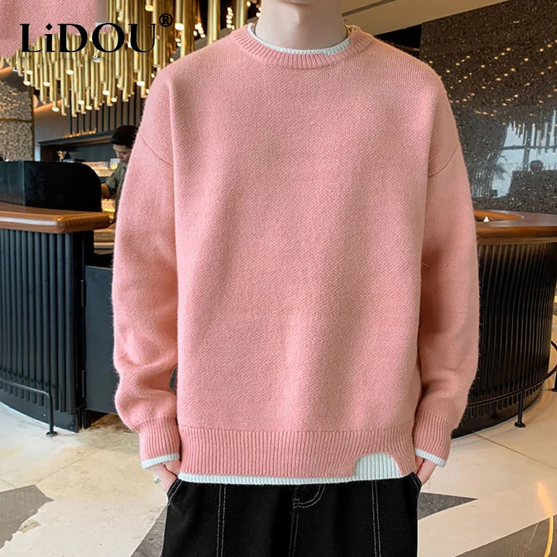 Top Trends: 2023 Spring Autumn New Solid Color Fashion Round Neck Long Sleeve Sweater Man Loose High Street Screw Thread All-match Pullovers Shoppable Styles