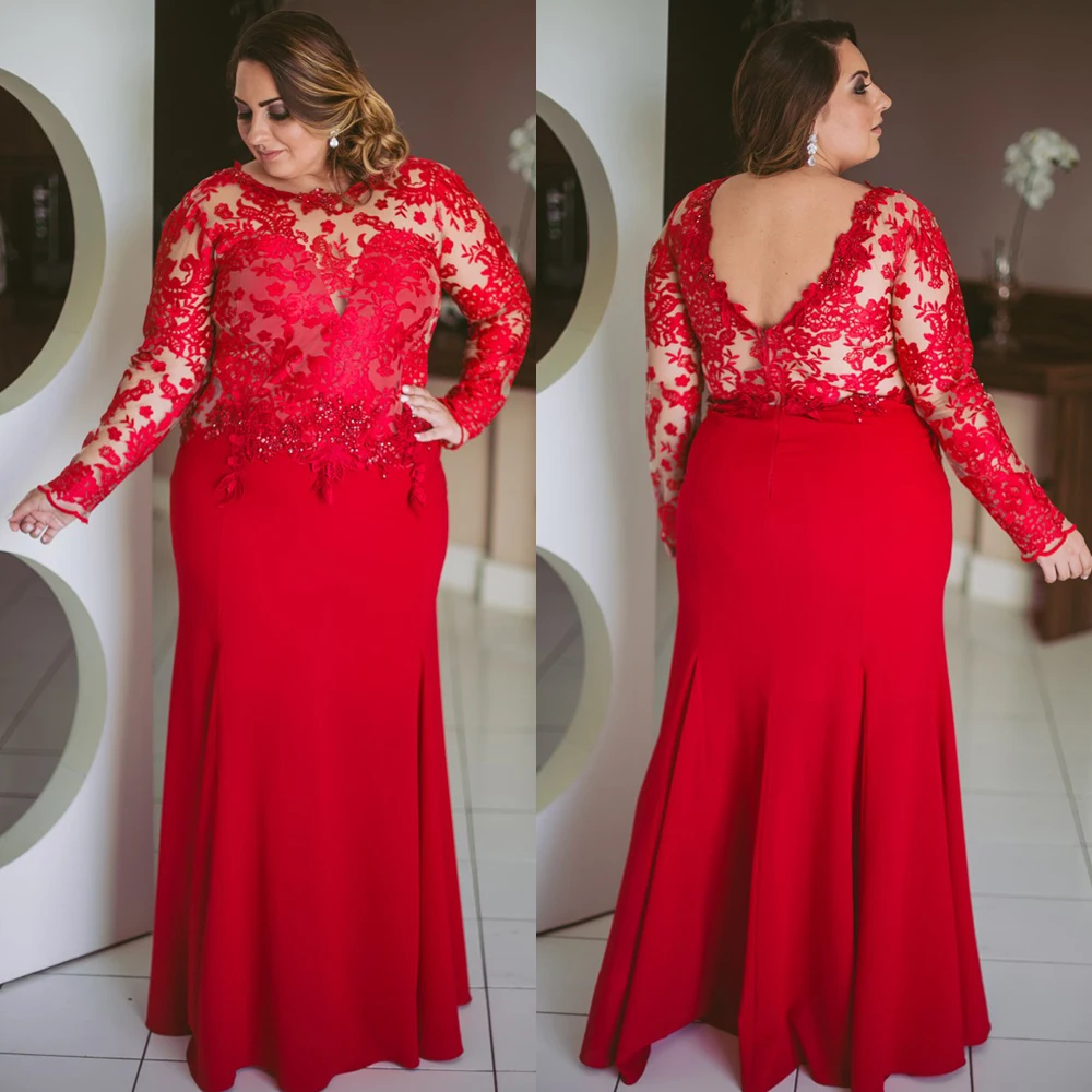 Top Trends: Elegant Red Long Sleeves Mother Of The Bride Dresses Plus Size Jewel Neck Lace Beading Dress For The Bridal Mother Wedding Party Shoppable Styles