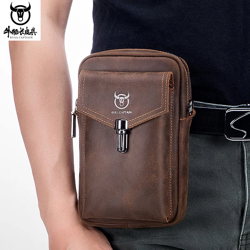 Top Trends: Famous Brand Crazy Horse Leather Men's Bag Male Shoulder Bag Multifunctional 7-inch Mobile Phone Bag Belt Bag Messenger Bages Shoppable Styles