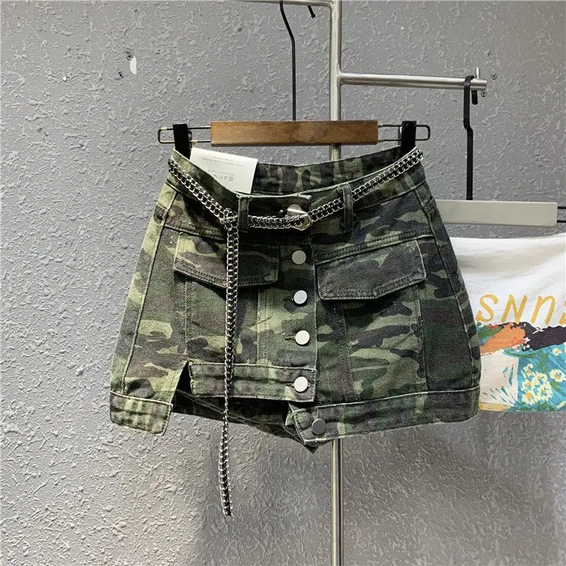 Top Trends: High Street Camo Half Skirt Women Spicy Girl Sexy High Waist Casual Denim Pocket Short Skirt Jean Skirt Shoppable Styles