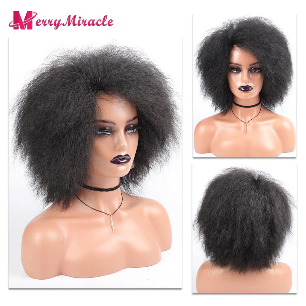 Top Trends: Short Fluffy Straight Synthetic Wig For Black Women Kinky Straight Hair Natural Color Afro Wigs For Women Shoppable Styles