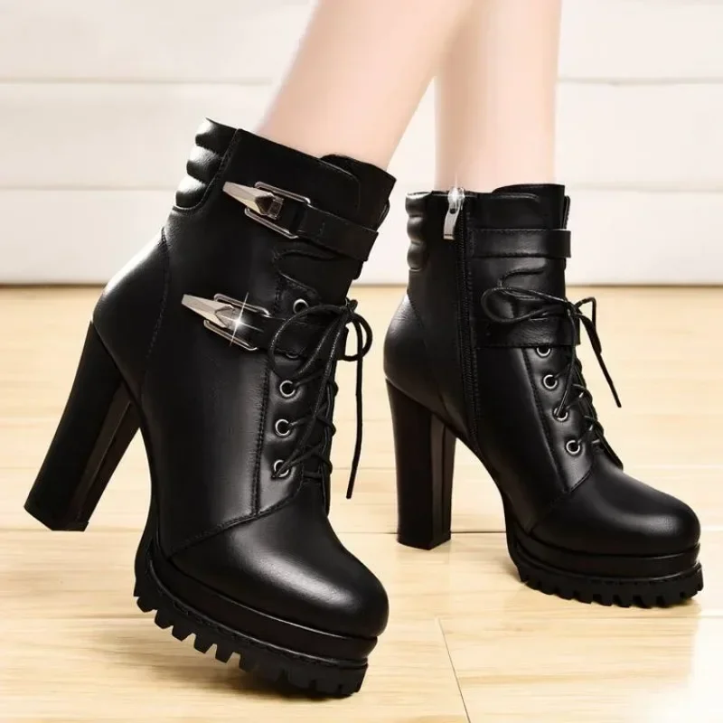 Top Trends: Winter Women Boots Warm High Heels Ankle Boots For Women Retro Chunky Snow Boots Woman Winter 2023 Elegant Botas Mujer Invierno Shoppable Styles - Image 2