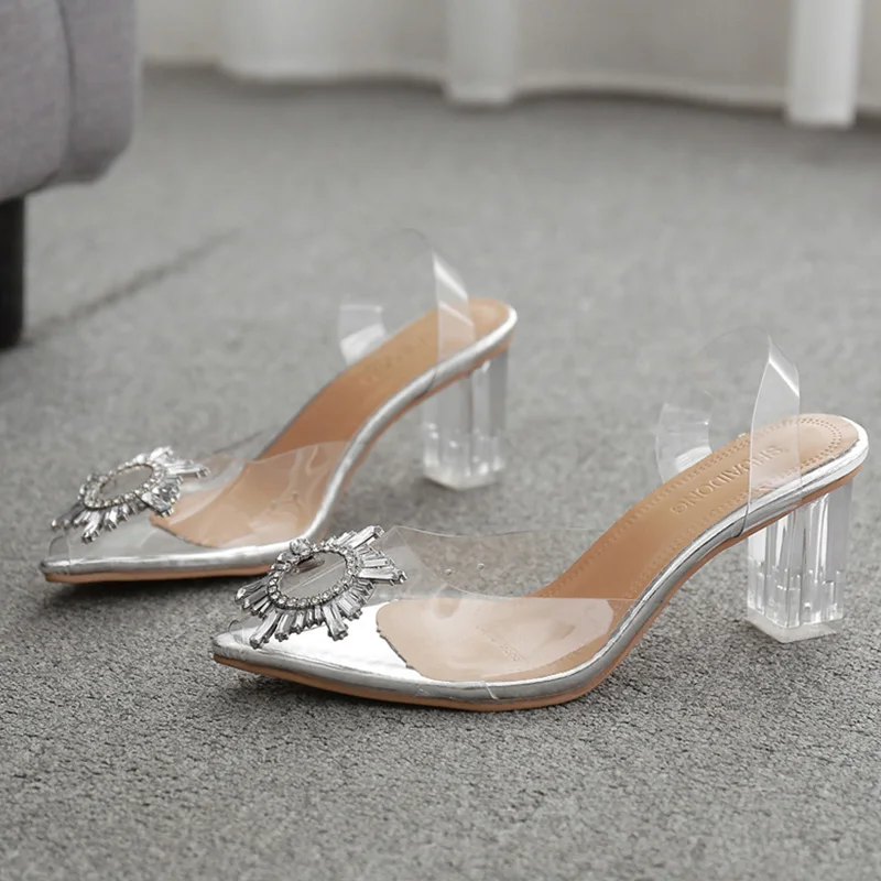 Top Trends: 2022 Summer Transparent High Heels 7cm Sandals Women's Sexy Slip-on Pointed Toe Pumps Shoes Fashion Comfort Silver Party Sandals Shoppable Styles